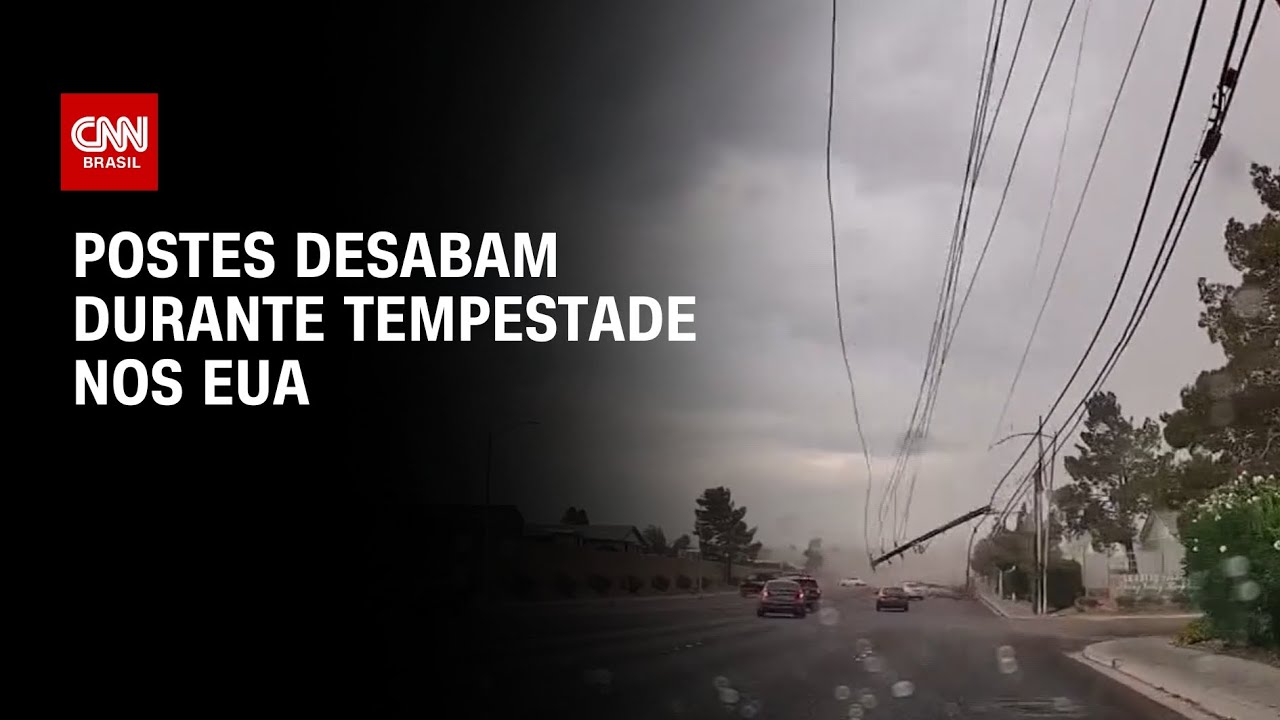 Veja momento que postes desabam em cima de veículos durante tempestade nos EUA | CNN BRASIL