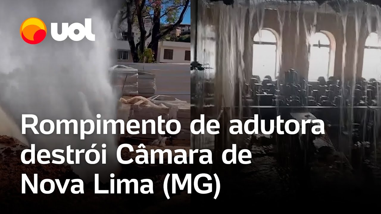 Adutora se rompe, e jato de água invade a Câmara Municipal, que fica alagada e destruída; vídeo