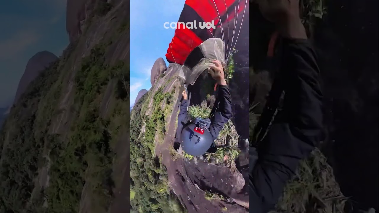 Bombeiro filma a própria queda em salto de base jump no Espírito Santo e quebra 10 ossos; vídeo