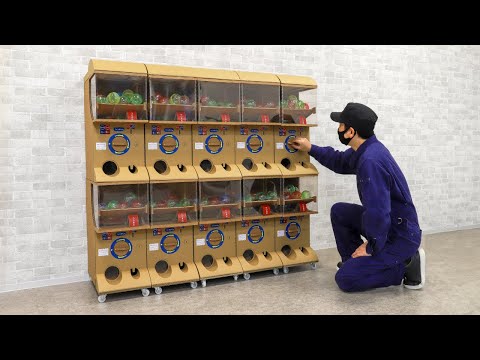 【リアルガチャ】ダンボールでカプセル自動販売機つくってみた｜Production process of Gacha Machine – Cardboard DIY