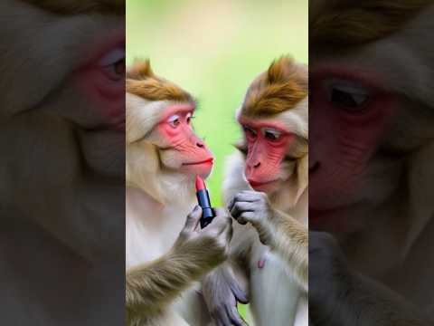 Monkey surprise with lipstick #shortsfeed #shortvideo #shorts #wildlife #monkey