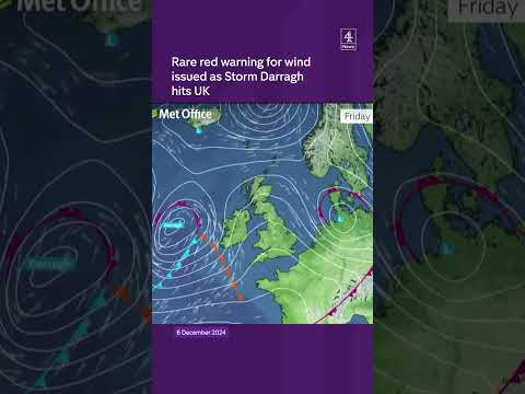 Rare red warning for wind issued as Storm Darragh hits UK
