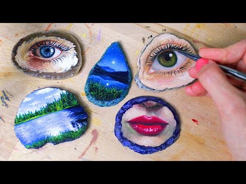 Oil Painting Time Lapse | Tiny Paintings On Agate Slices