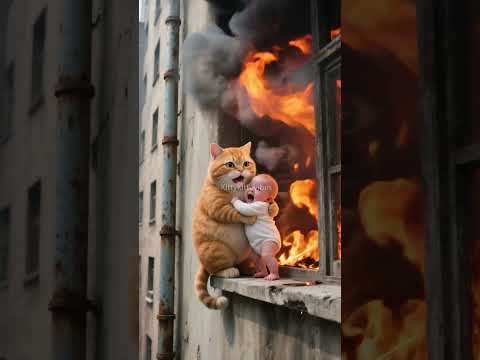 Orange Cat Saved a Baby. #cat #catcooking #funnycats #midjourney #catai #baby #babyrescue #shorts
