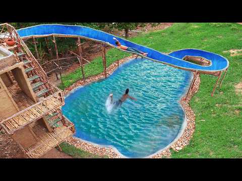 Build Creative Homemade Water Slide & Pool With Villa From Earth