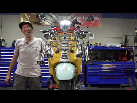 Robot Installs BIG Airhorns on BIG ED's Vespa!