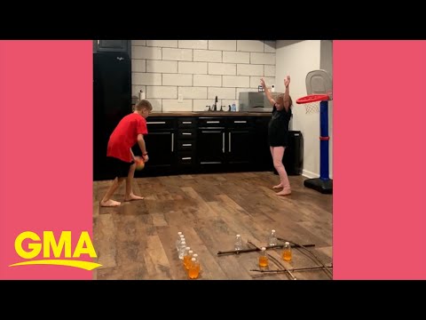 Check out how these siblings combined basketball and tic-tac-toe for a fun game