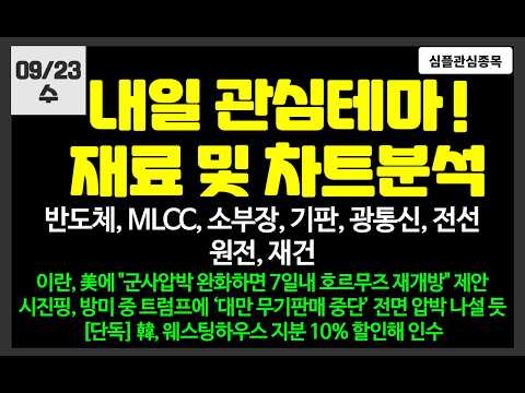 내일 관심테마! 반도체,소부장,기판,광통신,전선,재건/삼성전자,SK하이닉스,코리아써키트,심텍,삼미금속,LG전자,대한광통신,가온전선,SFA반도체