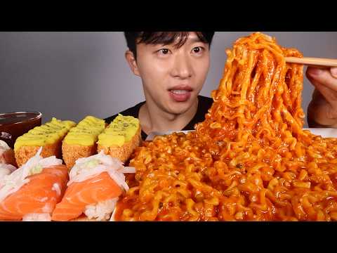 불닭볶음탕면🔥(모짜렐라+체다치즈) 연어초밥 고구마돈까스 먹방! ASMR MUKBANG