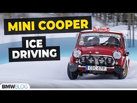 Driving a Classic Mini Cooper on a Frozen Lake