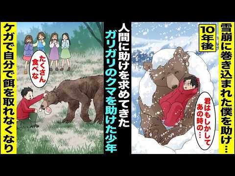 【漫画】ガリガリのクマが町まで餌を探しにきたから僕が満腹食べさせてあげたら周りから避けられるようになった→10年後、雪崩に巻き込まれるとあの時のクマが掘り出して温めてくれて・・・【スカッと】【総集編】