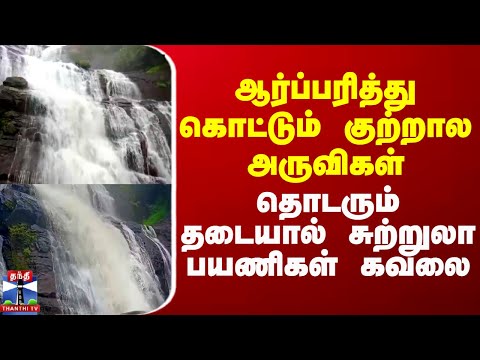 ஆர்ப்பரித்து கொட்டும் குற்றால அருவிகள் - தொடரும் தடையால் சுற்றுலா பயணிகள் கவலை | Kutralam Falls