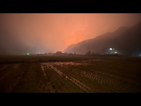 Heavy rain and firework at rice fields of night Narita, Japan 2024 ・4K HDR