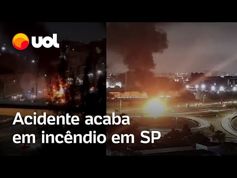 Acidente entre caminhão tanque e causa incêndio na rodovia Anchieta