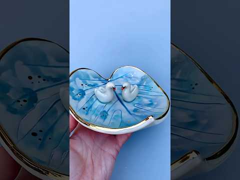 #satisfying #pottery art of how I press a leaf in clay to create a ceramic dish with swans in #love