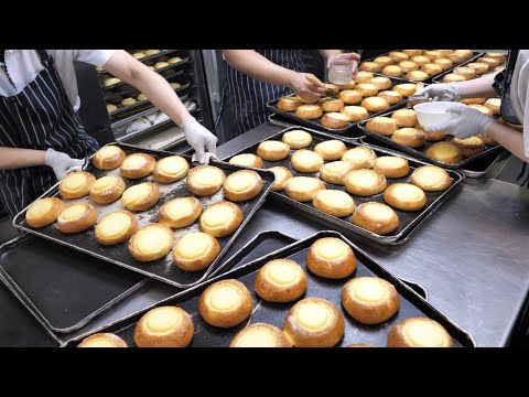 1시간 완판! 수제 슈크림이 덩어리째 들어간 부드러운 슈크림 빵 Mass production of overwhelming cream bread - Korean street food