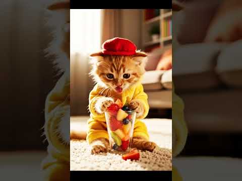 Baby Kitten Eats Fruit Salad and Laughs Like a Human! 😂🐱 | Funny Cat