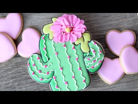 Decorated Cactus Cookies - FREE Step by Step cookie decorating class