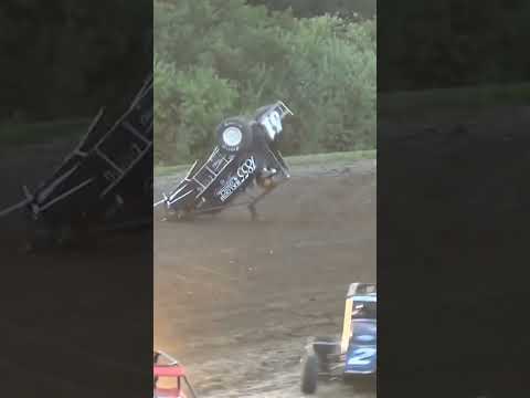 Brandon Waelti goes for a wild ride in his Badger Midget at Wilmot Raceway. - dirt track racing video image