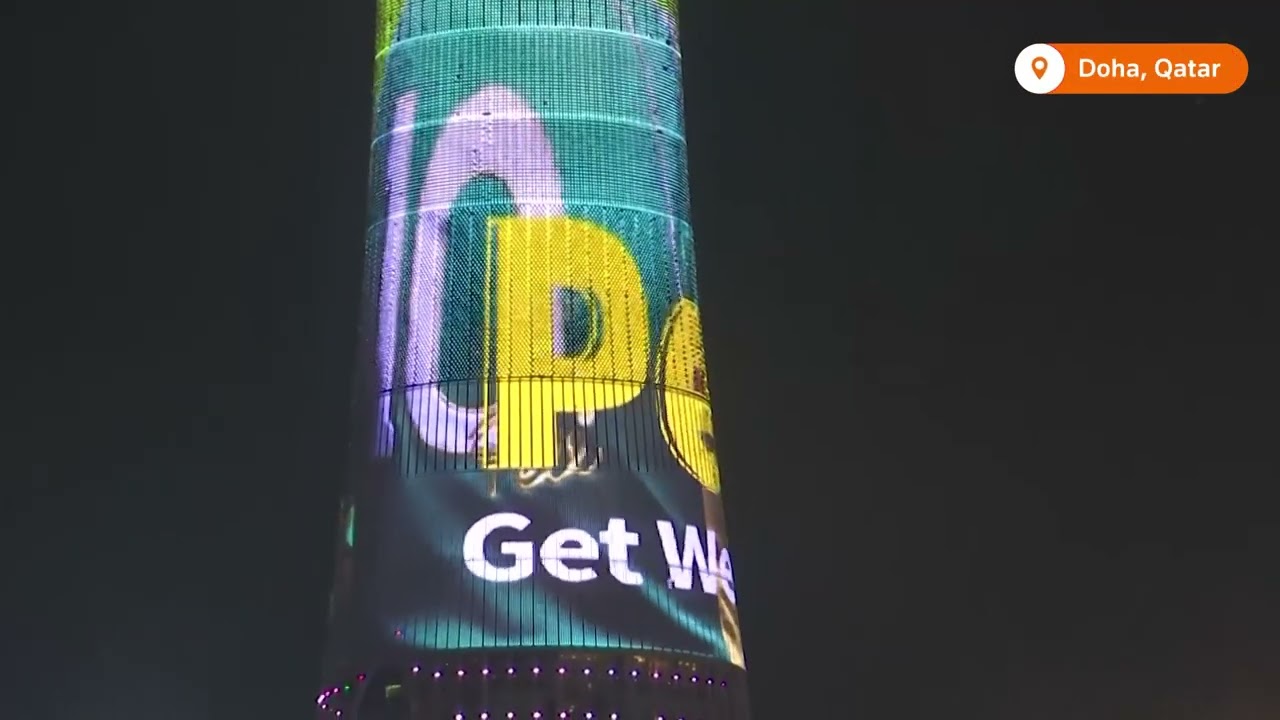 Soccer stadium tower shows get-well message for Pele