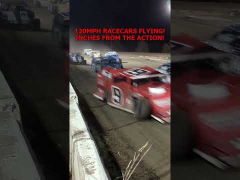 120MPH RACECARS FLYING! INCHES FROM THE ACTION! - dirt track racing video image