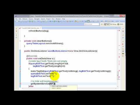 58 Android Project   Favorite twitter Searches app   Addning Functionality to the App Part3 Inner Class Events  Hide Soft Keyboard  Show AlterDialog   Level 3