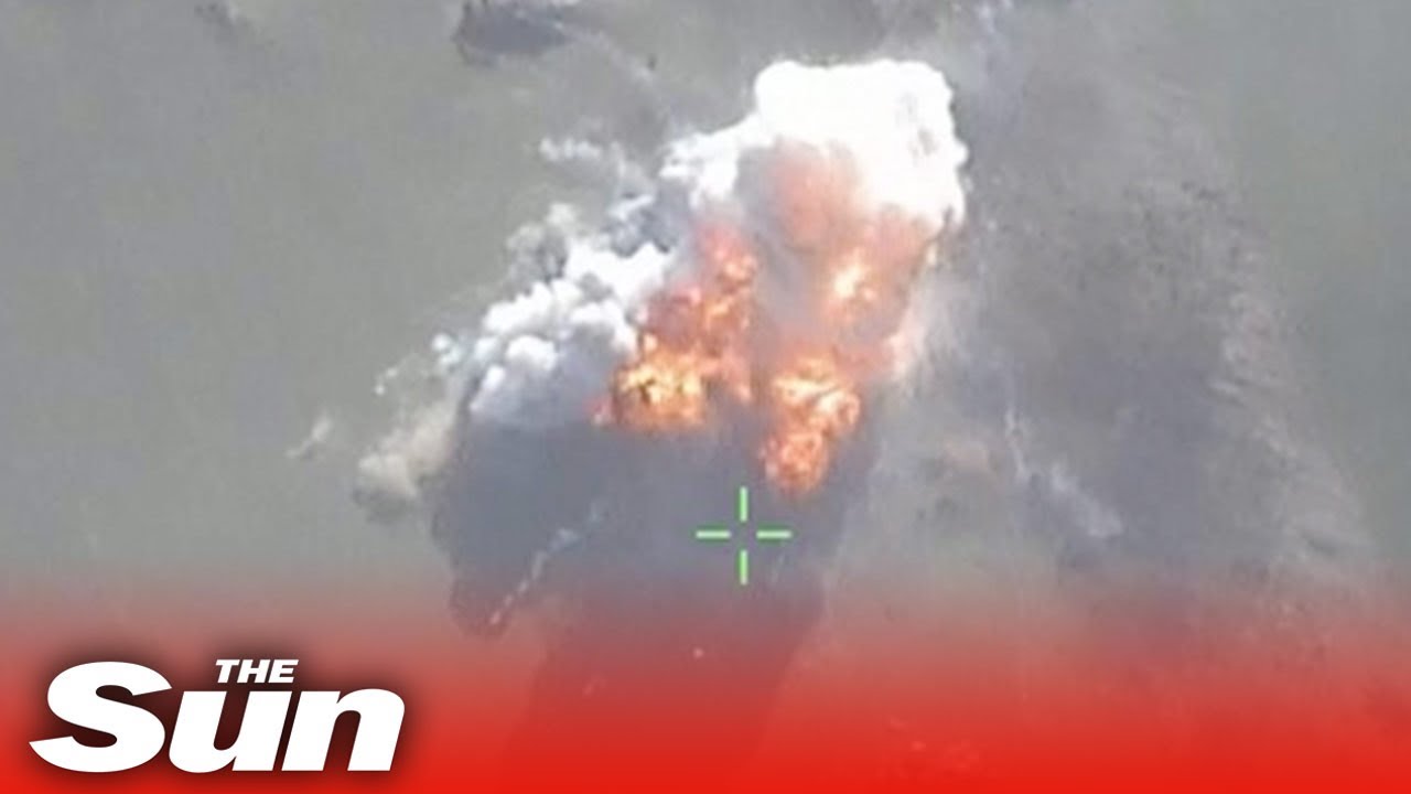 Russian forces blow up Ukrainian vehicles with rockets in huge explosion