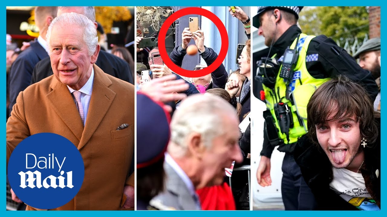 Security rushes to King Charles III’s side after egg is thrown in Luton