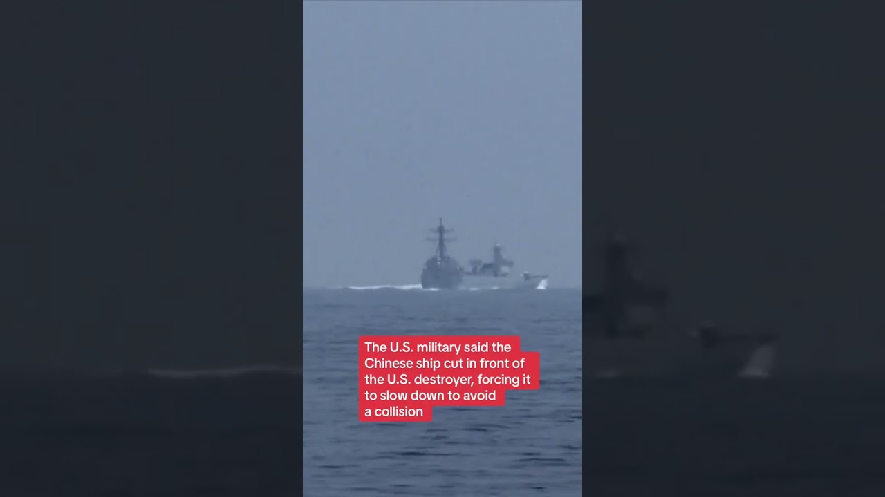 Moment Chinese warship nearly hits US destroyer in Taiwan Strait