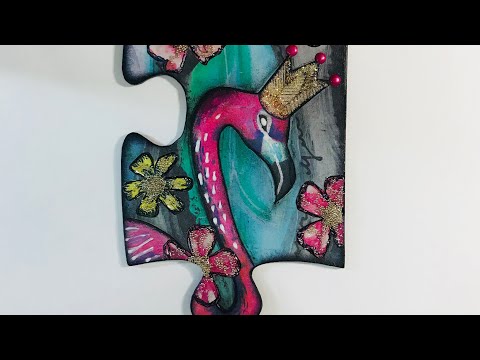 Mixed Media Altered Jigsaw Puzzle Piece (Art By Marlene Products)