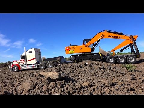 RC ADVENTURES - Semi, Triple Axle Lowboy Trailer, 1/12 Scale Earth Digger 4200XL Excavator - UCxcjVHL-2o3D6Q9esu05a1Q