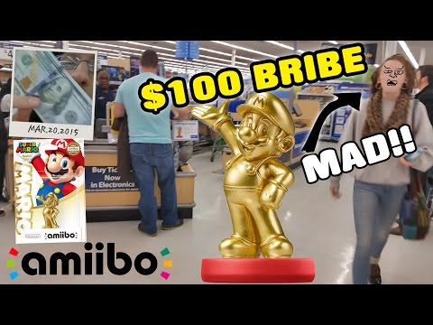 $100 Gold Mario Amiibo Bribe! MAD Walmart Shopper @ Midnight Release!!! (AMIIBO SHOPPING) - UCC-RHF_77zQdKcA75hr5oTQ