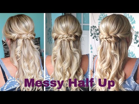 Messy Half up half down curly hairstyle - weddings proms bridesmaid bridal hairstyles - UCYTKG7kU-VQJBoLRz11pmxw