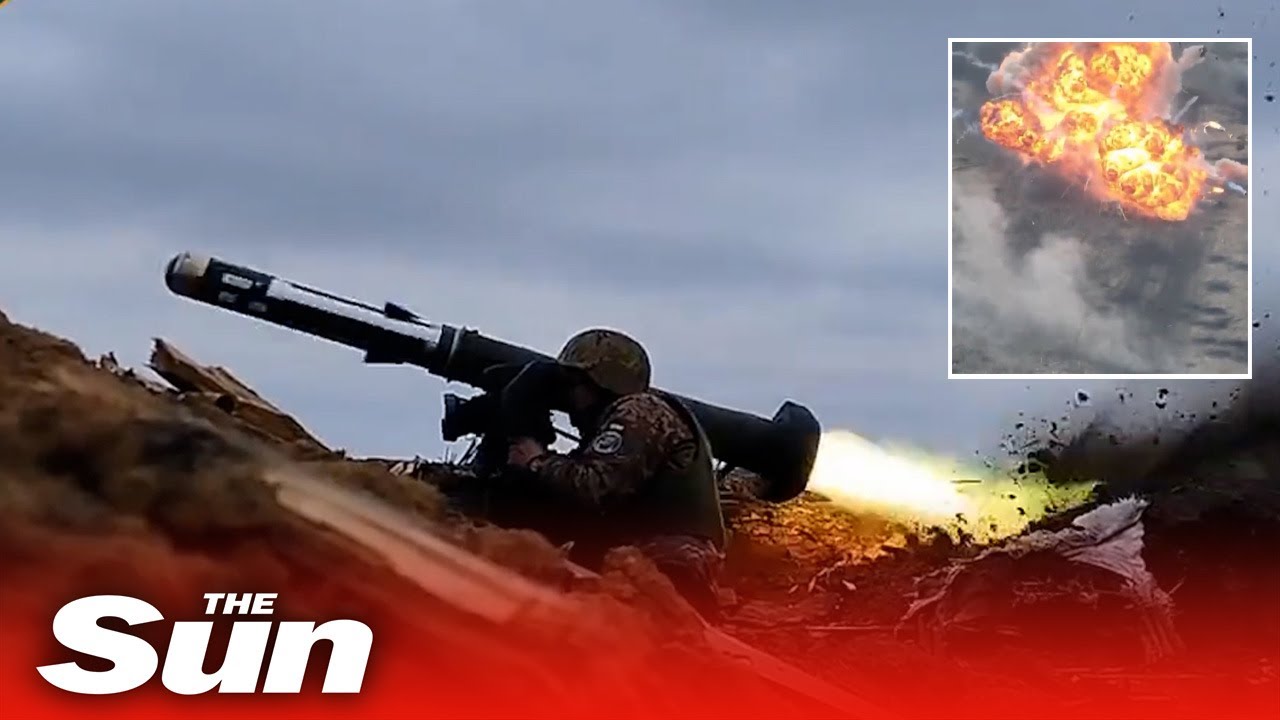 Ukrainian Marines destroy Russian armoured vehicles with Javelin missiles in Donetsk