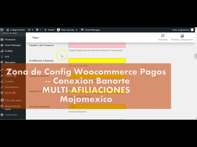 Plugin Woocommerce conexion Banorte se instala facil como cualquier plugin y abre el abanico de Pasarelas de Pago usando la conexion Banorte Certificada 2024 por Payworks2, 3D Security y Cybersource. La conexión funciona para Una Afiliacion o Multi Afiliaciones en la MIsma Tienda Web y para Multitiendas, ideal para COLEGIOS SUSCRIPCIONES Y PAGOS SECCIONADOS SEGUN EL SERVICIO O PRODUCTO.
 puedes pedir y ver otras conexion que tenemos para Woo , Magento2, PS, Joomla y otros motores web busca la marca MOJOMEXICO en google.
