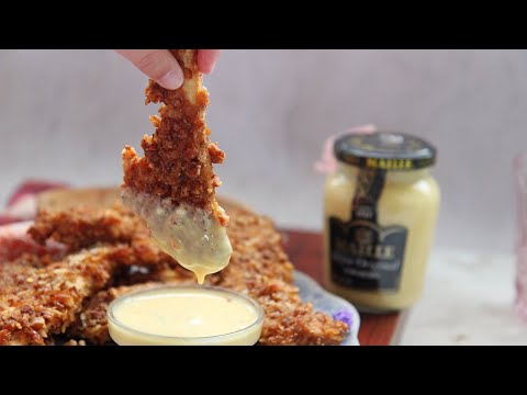 Crispy Baked Chicken Fingers with Honey Mustard Sauce
