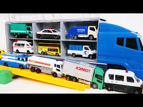 12 Types of Tomica Drive a Wooden Slope & Clean Up Convoy