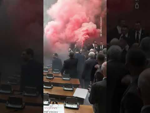 Serbia opposition disrupts parliament with flares, suspected tear gas | AFP #shorts