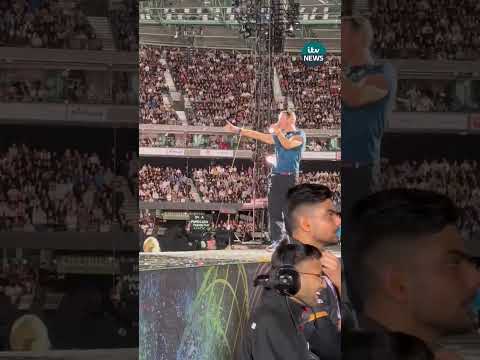 Coldplay star takes a tumble on stage #itvnews