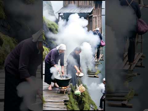 Elderly Man Cooking on a Cliffside Stilt House 🌄🍲 | Unbelievable Mountain Life #aiart