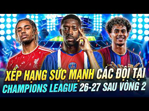 XẾP HẠNG SỨC MẠNH CÁC ĐỘI TẠI CHAMPIONS LEAGUE 26-27 SAU VÒNG 2