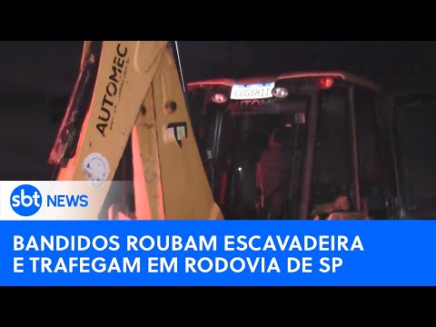 Bandidos tentam roubar escavadeira em canteiro de obras no ABC Paulista | #SBTNewsnaTV (01/06/24)