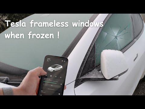 Frozen windows & doors on a Tesla. Take extra care with frozen frameless windows!