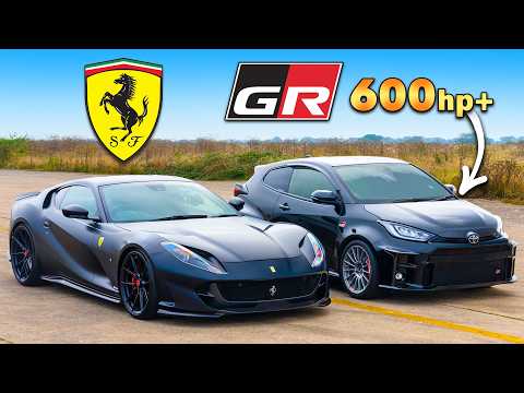 Ferrari 812 vs Tuned Toyota Yaris: Drag Race Showdown