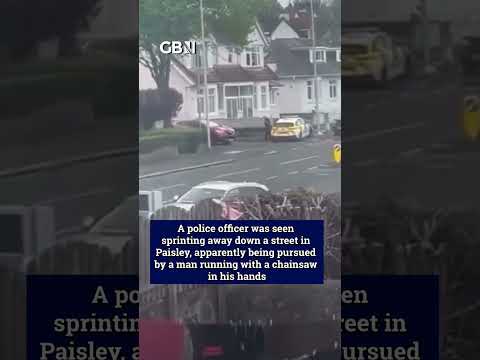 Watch as a police officer GETS CHASED by a man running with a chainsaw #gbnews