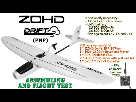 ZOHD Drift, 877mm Wingspan, Brushless, EPP (PNP) Assembling and flight test + Eachine TX05 on board
