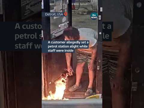 Petrol station ‘set alight’ with staff inside #itvnews #news #detroit