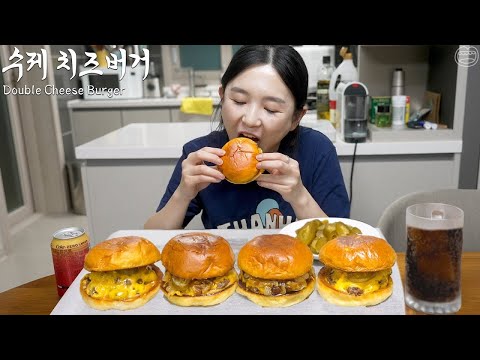 Real Mukbang:) Super simple homemade double cheeseburger & Coke