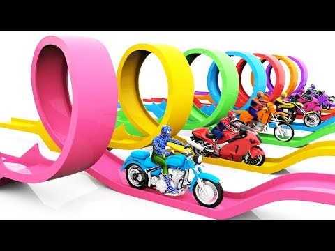 Learn Colors for Kids with Spidermans Riding Motorcycles Crossover Colors Magic Liquids