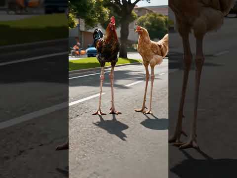 “Ultra Realistic Long-Legged Chickens Take Over the City! 🐓🚗😂”